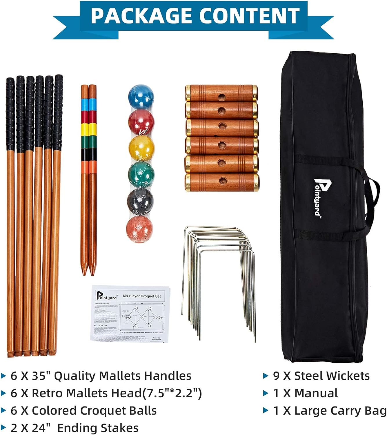 Pointyard 35" Six Player Croquet Set, Deluxe [Annatto Retro Style] Croquet Set eBay