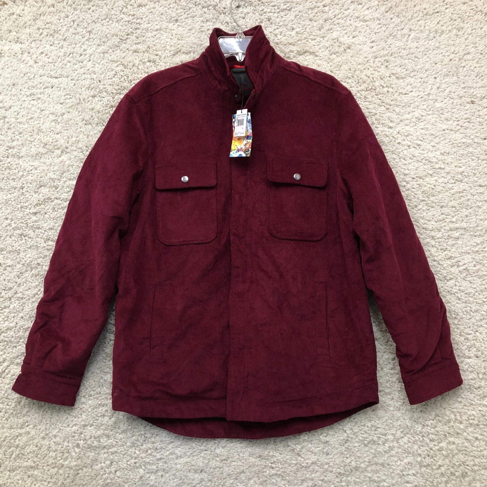 NEW Robert Graham Jacket Large Adult Red Burgundy Corduroy Quilted Lined Mens L image 1