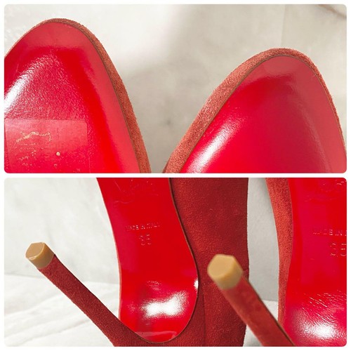 Christian Louboutin Red Suede High Heel Pumps Pointed Toe Dress Shoes Size 35 - Picture 19 of 24