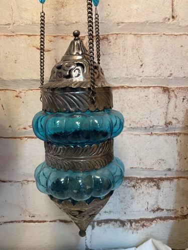 Vintage Moroccan Hanging Lantern Or Candle Stand In Oxidized Metal - 2 - Picture 2 of 13