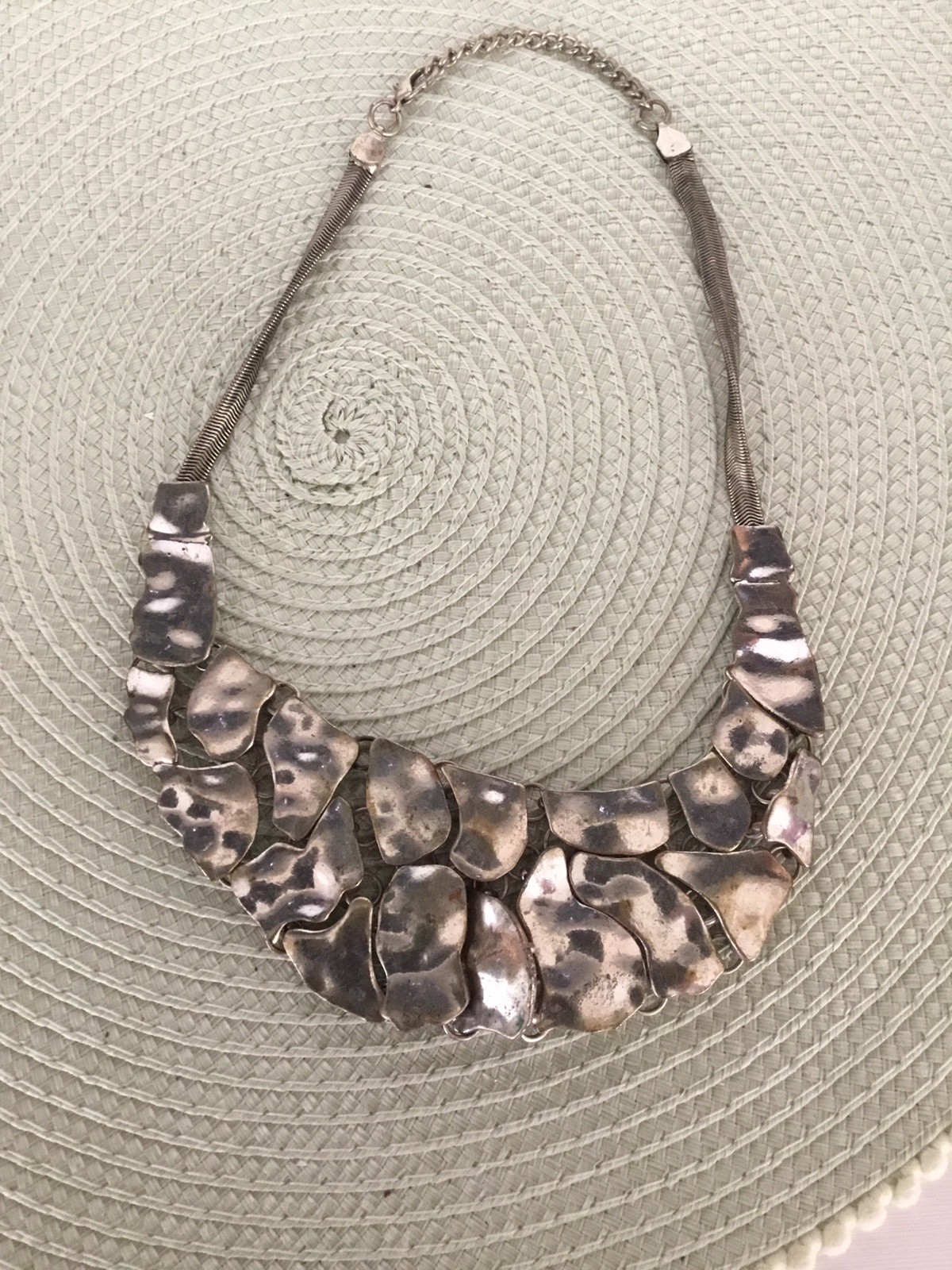 Dramatic Handmade Metal Statement Necklace 19” - image 1