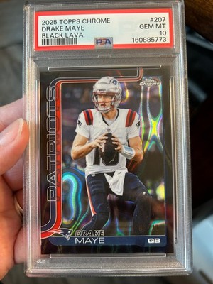 Topps 2025 Chrome Drake Maye #207 Black Lava /10 PSA 10 New England Patriots