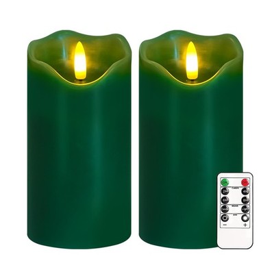 Set of 2 Flickering Flameless Candles Light with Remote & Timer Green