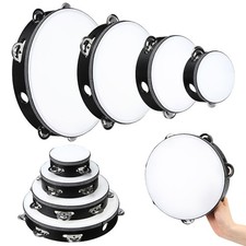 8 Pcs Tambourine for Adults Handheld Wood Tambourine 4 Size Single Row Metal ...