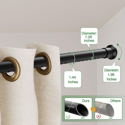 FurGreen Tension Curtain Rod,63123 Inch Heavy Duty Shower Curtain Rods Spring... - Picture 4 of 7