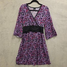 New Directions Y2K Paisley Faux Wrap Dress Women's XL Bell Sleeve Whimisgoth