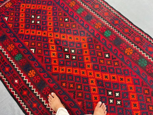 5x9 ft Vintage Afghan Kilim Rug Handmade Tribal Wool Flatweave Red Geometric Rug - Picture 8 of 10