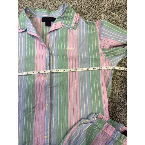 Vintage Ralph Lauren Pastel Striped Sleep Shirt Pajama Shorts Set, Womens M Prep - Picture 7 of 12