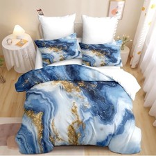 Comforter Set Size Blue Texture Abstract Bedding Set Gold Modern Queen Marble