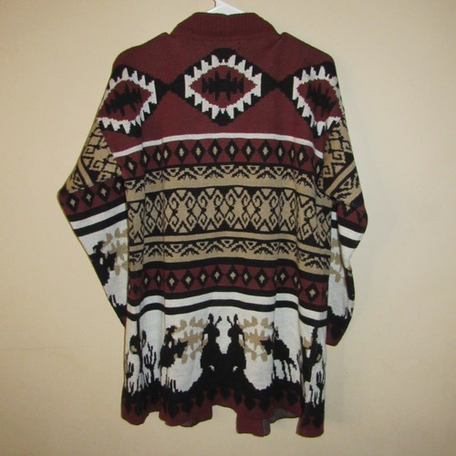 Myra Bag Open Cardigan Sweater Aztec Cowboy Southwestern Print Women's sz L - Picture 3 of 5