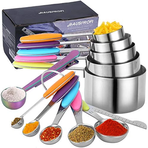 HAUSPROFI Measuring Cups and Spoons Set of 14, Stainless Steel Cup Measurement