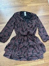 Sadie & Sage Women's Long Sleeve Black Floral Mini Dress Size S V-Neck Boho