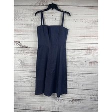 Lynn Lugo Dress Women's Size10 Blue Denim Fit & Flare A-Line Strappy Made in USA
