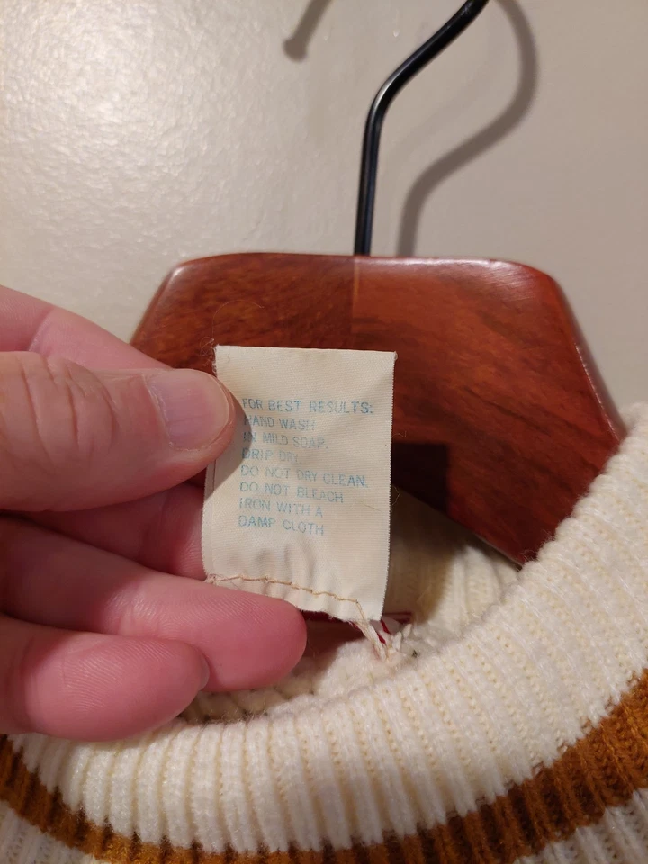 Suéter Universitario Snowdrift True Vintage Años 70 Crema y Marrón Acrílico De Colección Talla S  Foto 4 de 4