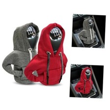 2PCS Car Gear Shift Cover, Fashionable Hoodie Car Shift Knob, Red Grey 2 Pcs