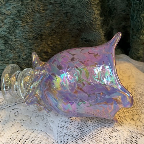 Terra Studios Handblown Art Glass Iridescent Vase Pink Green Purple on Pedestal - Picture 3 of 10