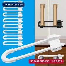 LRANFOW 10 Pack U-Shaped Baby Proof Cabinet Locks No Drilling Required, Adjustab