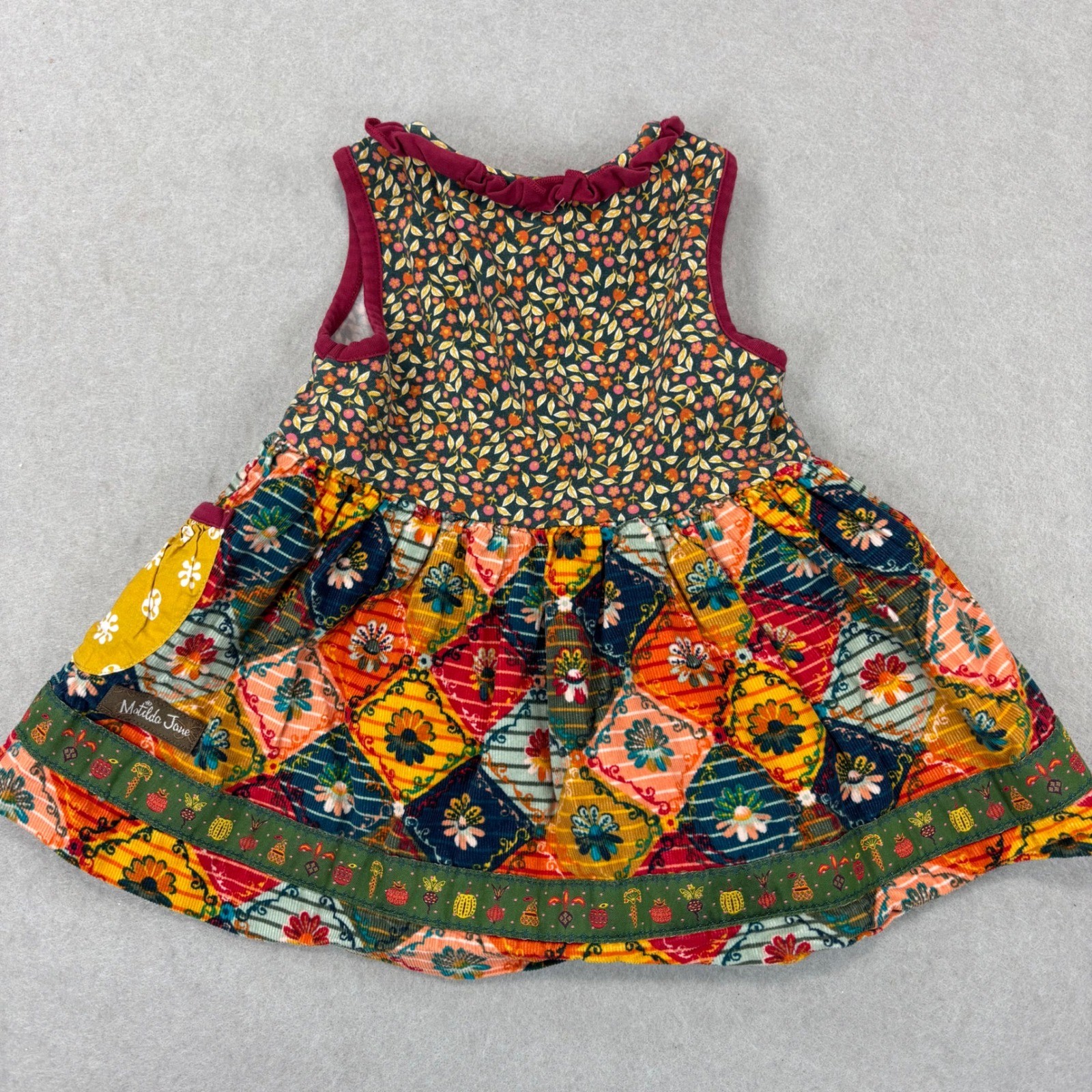 Matilda Jane Girls Dress Sz 2 Autumn Floral Corduroy Pockets Harvest Fall Colors