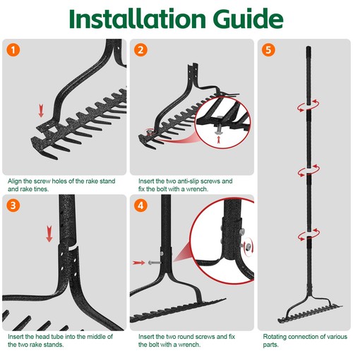 Bow Rake, Heavy Duty Metal Garden Rake for Looseing Soil, Leveling Lawn and C... - Foto 6 di 7