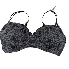 Aerie 38DD Wireless Bra Black Gray Lace Floral Print Comfort Everyday Bralette
