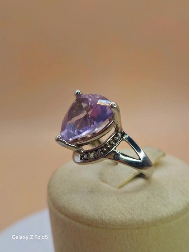 Anello Argento Sterling 925 Trilioni Ametista Misura N-O Vintage Retrò Boho Statement - Foto 4 di 7