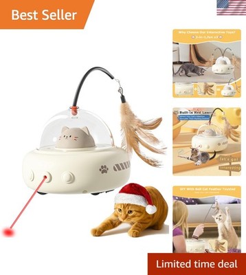 Automatic Laser Cat Toy with Feather: Rechargeable UFO Design for Cats & Dogs