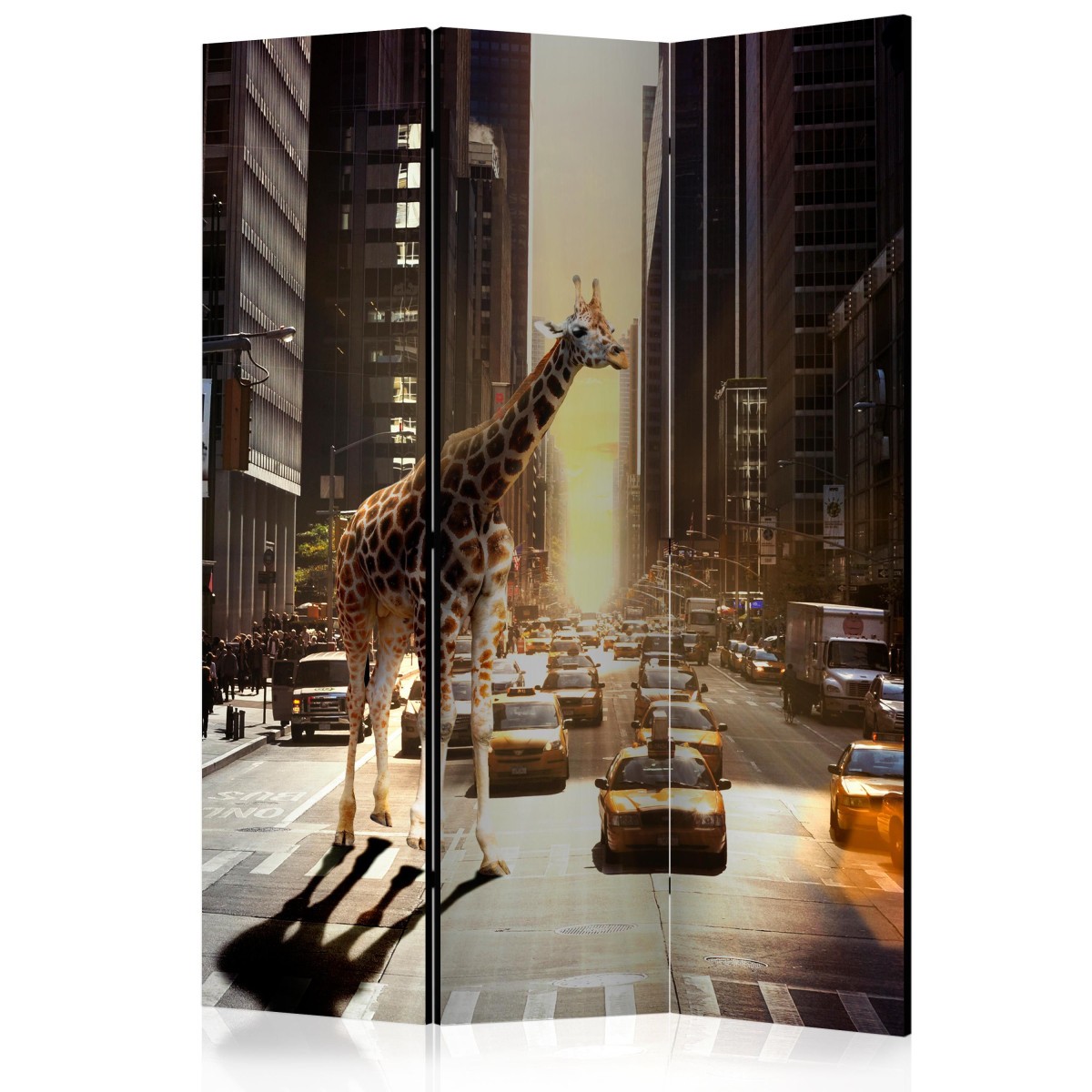 Paravent 3 volets Giraffe in the Big City de 135x172cm pour séparation de pièce