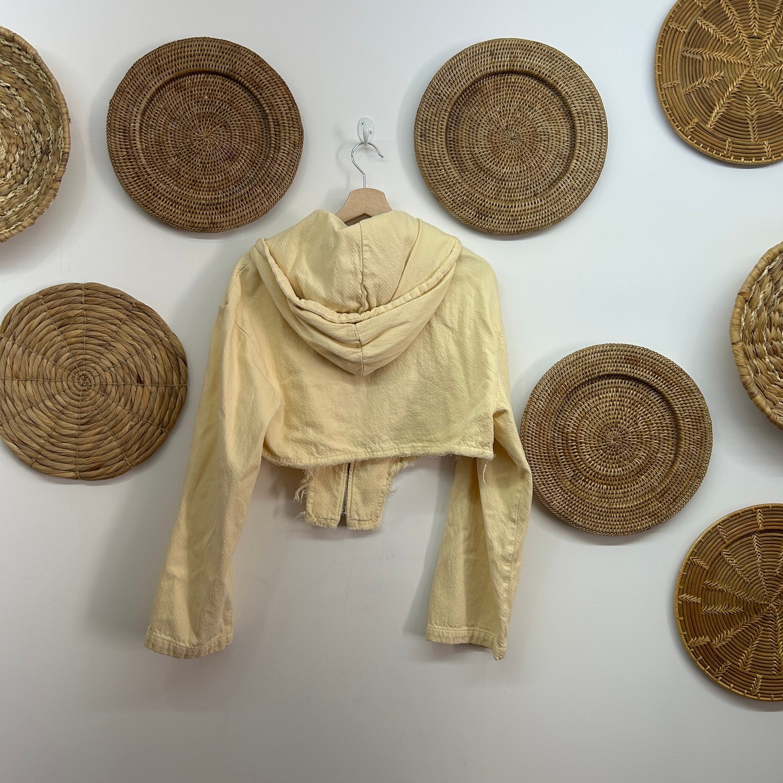 Zara Light Yellow Zip Up Corset Style Cropped Crop Hoodie Sweatshirt Medium thumbnail 3