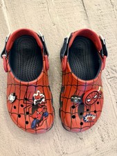 Marvel Crocs Kids Marvel Spider-Man Clogs Red Black Jibbitz Charms Youth Size 1
