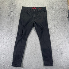 Guess Jeans Mens 32x30 Black Cotton Denim Skinny Workwear Distressed Stretch
