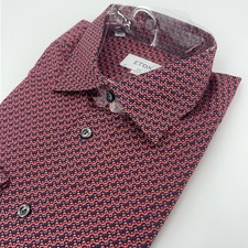 Eton Dress Shirt Mens Large 16.5 Red Blue Poplin Slim Fit Geometric Print