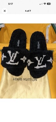 Louis Vuitton Black Shearling Slide Slippers Women's Size 40