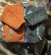 Patagonia Boys Kids Synchilla Nubby Fleece Jacket- Color block Gray Tan Size 5T