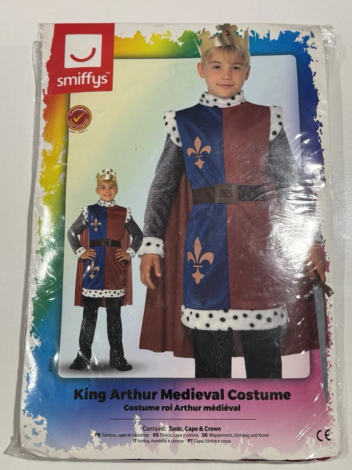 Disfraz Smiffys Rey/Príncipe Arturo Medieval, Rojo con Túnica, Capa y Corona Niños L Foto 2 de 4