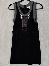 Esley Anthropologie Cocktail Dress Small Black Sleeveless Chains Above Knee EUC