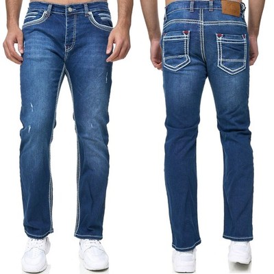 Herren Jeans Hose Denim- Washed Straight Cut Regular Stretch Dicke Naht J-3337C/