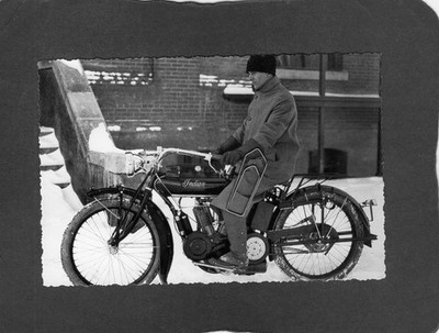 Wx12) Photo Young Man With Old Motorcycle Indian Vintage.