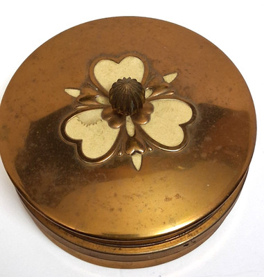 Chase Brass & Copper Co. Art Deco Vanity Powder Jar w Glass Liner Vintage 1940's