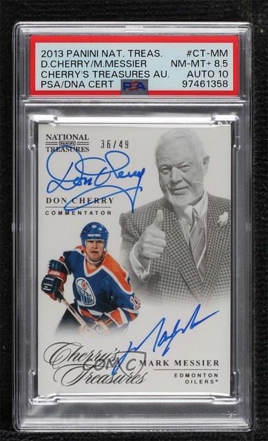 2013-14 National Treasures Cherry's /49 Don Cherry Mark Messier PSA 8.5 Auto HOF