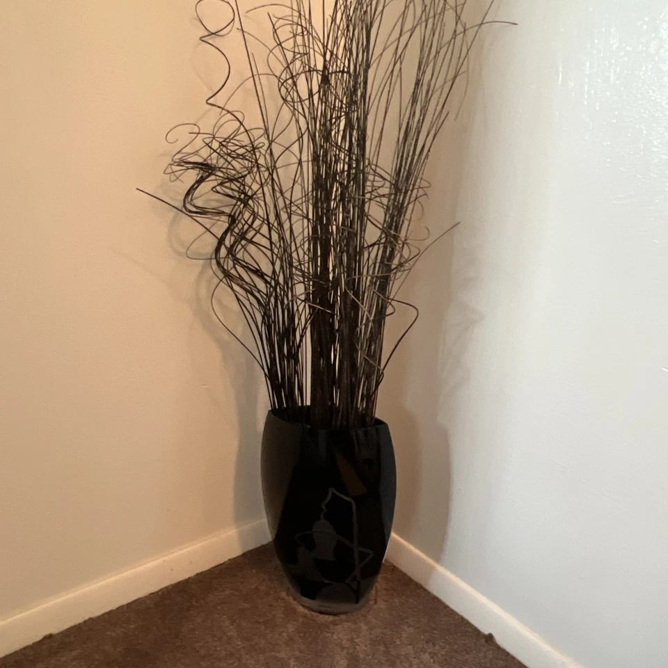 Изогнутая черная стеклянная ваза Lily of the Valley из песка 12 дюймов Идеальное состояние товара - Изображение 2 из 4