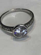 Art Deco Modern Sterling Silver Solitaire Cubic Zirconia Ring Size 9.75
