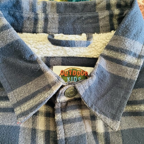 Bass Pro Outdoor Kids XL Flannel Snap Close Sherpa-Lined Jacket Dark Blue Plaid - Picture 6 of 16
