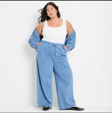 Women's Mid-Rise Wide Leg Denim Drawstring Pull-On Pants - Future