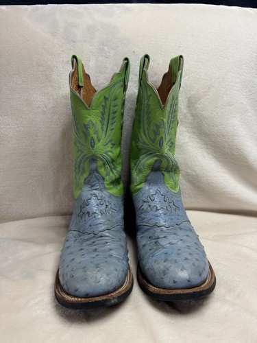 Lucchese 2000 Damen Cowboystiefel grün blau Straußenleder Größe 9,5 C Western