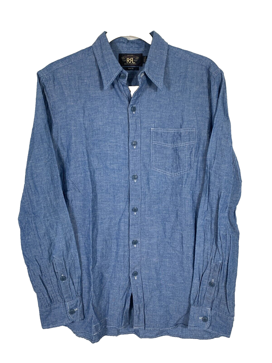 RRL Double RL Ralph Lauren Mens Denim Shirt Hemp Slim Fit Blue 