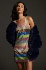 Anthropologie Shimmer Striped Dress Not So Serious Pallavi Mohan SZ 12 Z300-46