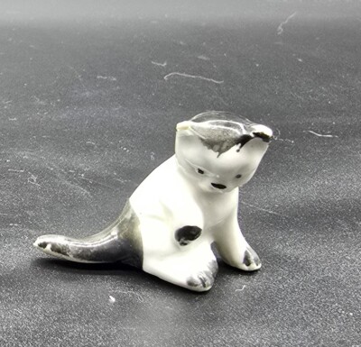 Miniature Adorable Tiny Cat Animal Ceramic Figurine Bone China 1'' B&W