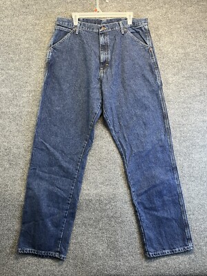 Wrangler Carpenter Jeans Men 36x34 Blue Straight Relaxed Fit Denim Pants 