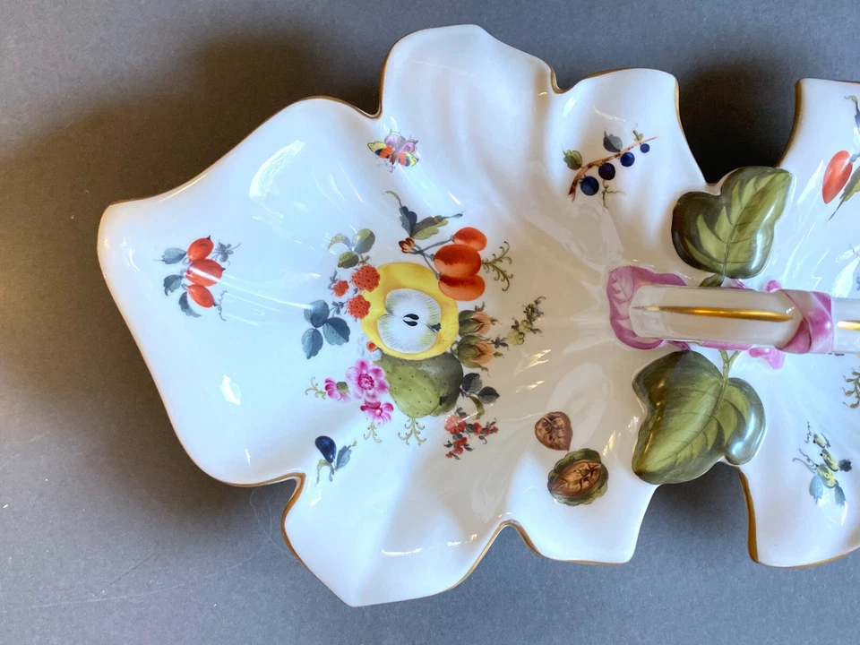 Centro de mesa de lujo Herend "Fruta y Floral" grande de doble hoja, 18"" L, años 30 Foto 4 de 4