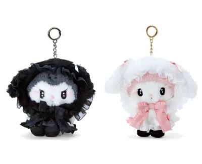 (Set of 2) New Evil Melody Rabbit Plush Keychain Key Charm Bag Black Pink Angel 